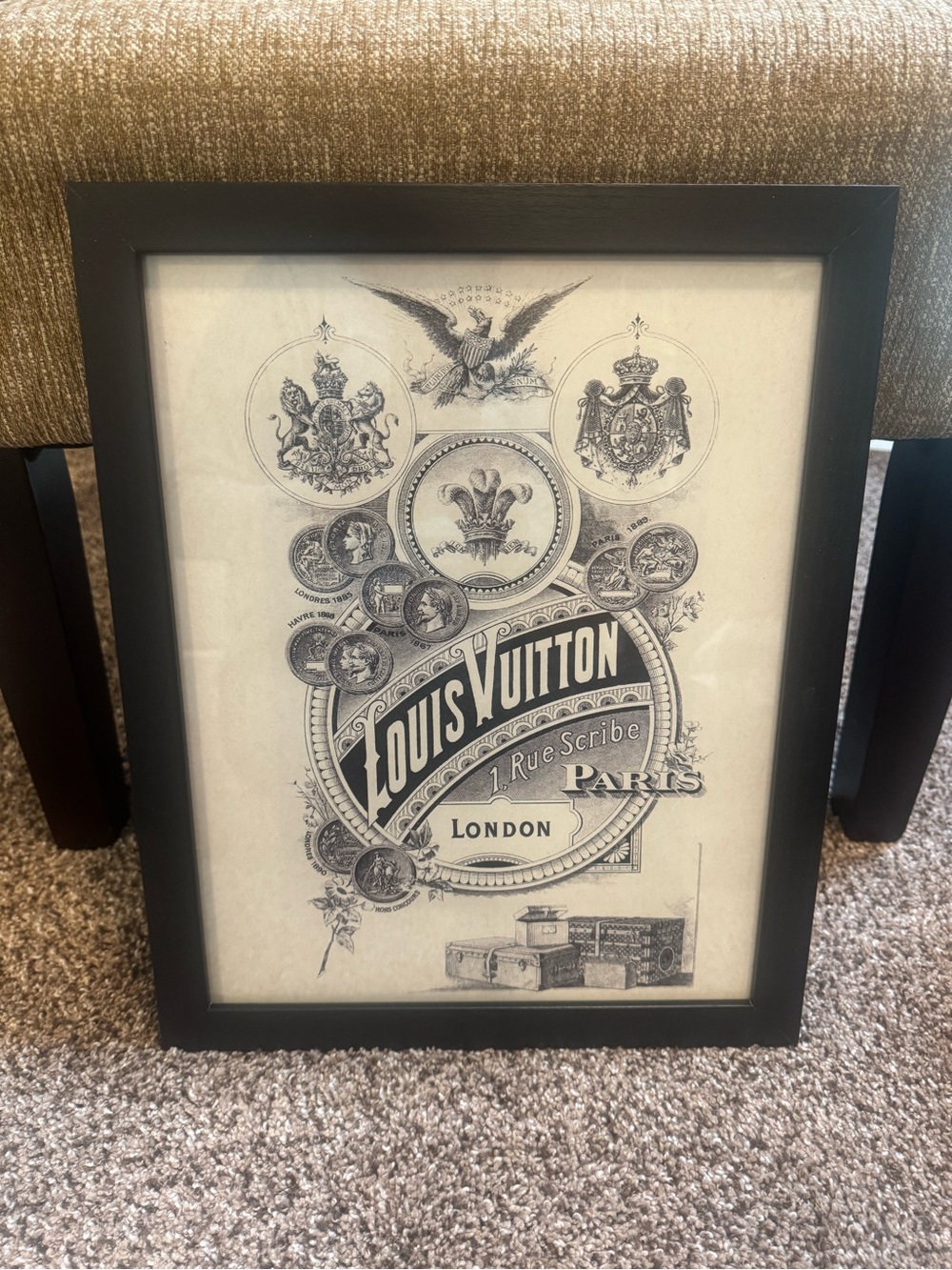 NEW LV LOUIS VUITTON PICTURE WALL ART * Glass & Wooden Frame *
